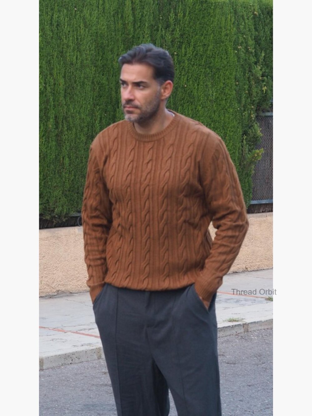 Mens Cable Knit Pullover Sweater Crewneck Long Sleeve Textured Casual - Picture 7 of 7